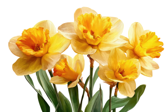 A vibrant bouquet of yellow daffodils, their petals layered, blooms against a dark background
