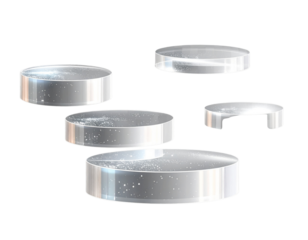Five Floating Translucent Cylindrical Objects 3D Render Transparent Background.