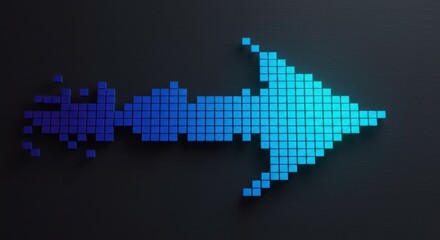 Pixelated blue arrow design on black background