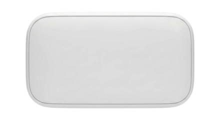 Minimalist white rectangular shape with rounded edges, isolated on a black background.