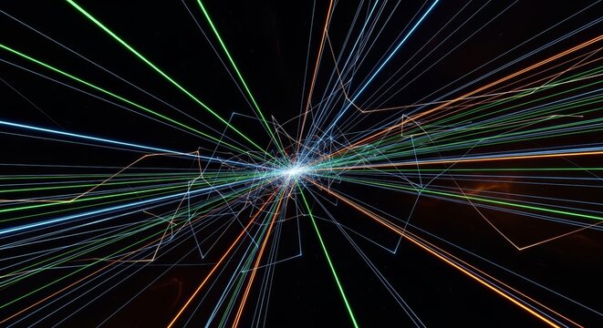 Abstract Light Trails Radiating from a Central Point on Black Background