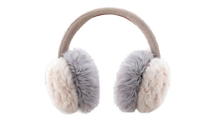 A pair of fluffy earmuffs with a gray headband isolated on a black background in a studio shot created with generated ai