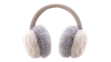 A pair of fluffy earmuffs with a gray headband isolated on a black background in a studio shot created with generated ai