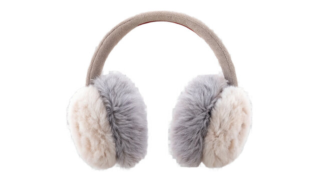 A pair of fluffy earmuffs with a gray headband isolated on a black background in a studio shot created with generated ai
