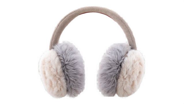 A pair of fluffy earmuffs with a gray headband isolated on a black background in a studio shot created with generated ai