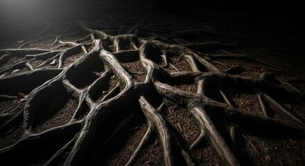 Tree Roots Intertwined in Soil A Natural Abstract Pattern