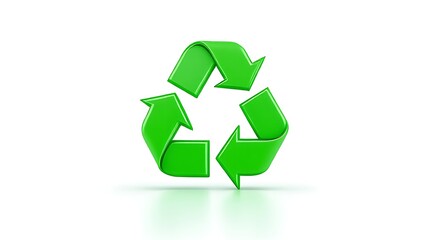 Obraz premium A bright green recycling symbol with three chasing arrows, representing environmental sustainability and resource conservation, isolated on a clean white background.