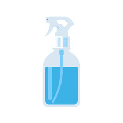 Blue liquid spray bottle for cleaning or disinfection.