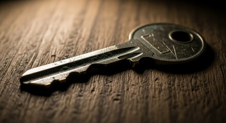 A Single Key on a Weathered Wooden Surface, Symbolizing Access and Security