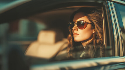 An elegant woman sitting in the backseat of a luxury car