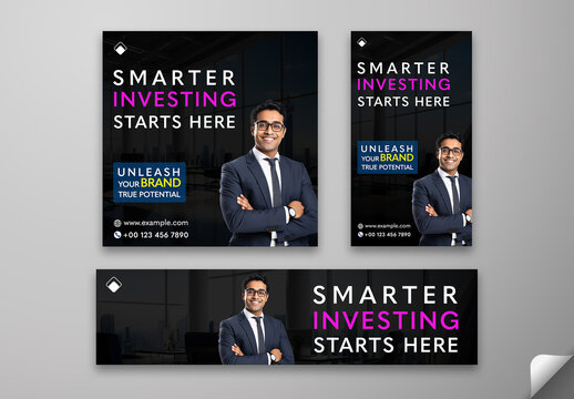 Smarter Investing Starts Here Social Media Post Template and Web Banner for Financial Services and Business Branding, Editable Design.