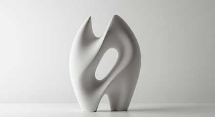 Abstract White Modern Sculpture with Smooth Curves on Minimalist Gray Background
