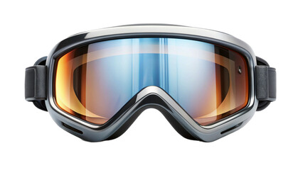A close up shot of ski goggles with a blue and orange reflective lens on a black background studio shot created with generated ai