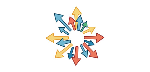 Arrows pointing outward illustrating diverse directions representing strategy innovation and growth ideal for business marketing materials.