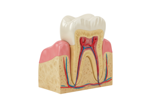 Detailed tooth cross-section model isolated, anatomical representation of dental structure for educational and medical purposes