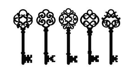 Obraz premium A collection of ornate vintage style keys presented in a row