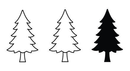 Fototapeta premium Simple graphic illustration of three evergreen trees with varying fill