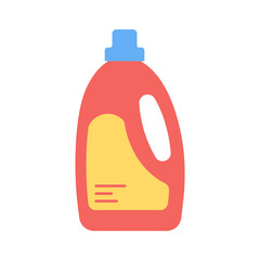 Red laundry detergent bottle with yellow label and blue cap.