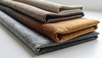Fan-arranged fabric swatches in beige, brown, and gray tones with zigzag edges and varied textures.