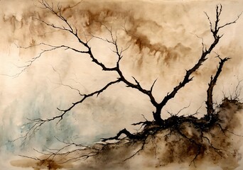 Japanese Wabi Sabi Watercolor Wash Organic Cracks Flowing Bleed