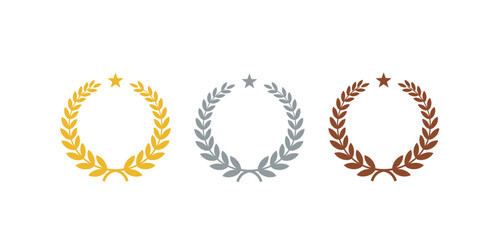 gold silver bronze awards laurel wreath with star icons for achievements perfect for highlighting milestones against a clean white backdrop success recognition ranking