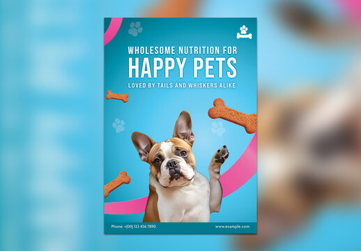 Wholesome Nutrition Pet Food Editable Flyer Template for Happy and Healthy Dogs.