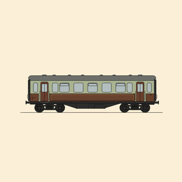 Vintage passenger train carriage illustration side view.