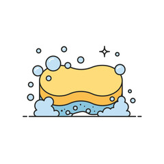 Yellow Sponge with Soap Bubbles and Suds.