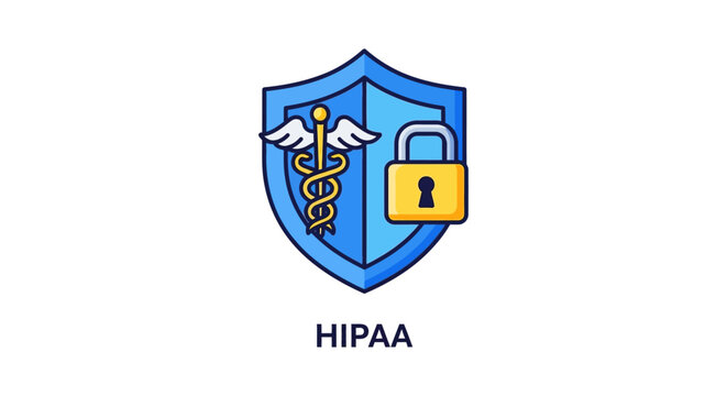 HIPAA compliance protecting health data with a padlock and Caduceus symbol on a shield symbolizing security for medical information ideal for healthcare blogs.