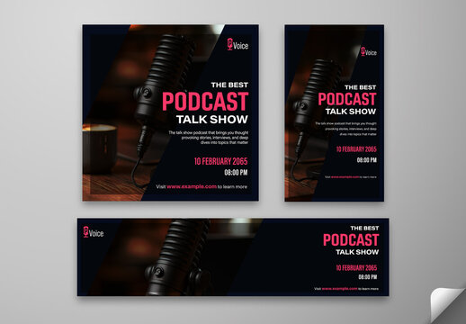 The Best Podcast Talk Show Social Media Editable Post Template, Web Banner with Microphone Visual and Event Date.

