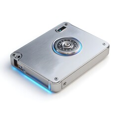 Fototapeta premium Secure silver external hard drive with dial lock for data protection and privacy. isolated on white background