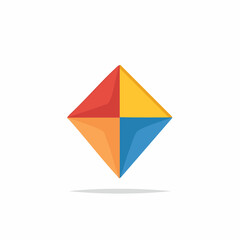 Naklejka premium Abstract rhombus geometric figure with triangular sections in vibrant red, orange, yellow and blue color