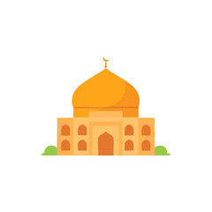 Illustration of a mosque with dome and arches, Islamic architecture concept