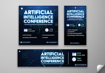 Editable AI Conference Social Media Pack – Futuristic Event Promo Templates for Tech Seminars and Innovation Meetups