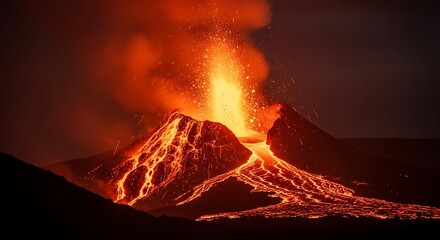 Volcanic Eruption - Fiery Lava Flow and Explosive Activity.