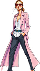 realistic hand-drawn sketch of a graceful, elegant woman in street wear