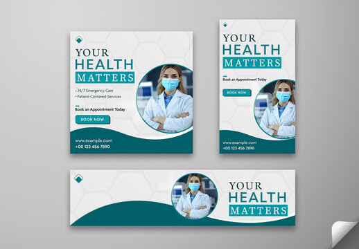 Professional Healthcare Social Media Post Template and Web Banner with Female Doctor Highlighting Your Health Matters Message. Editable Design.