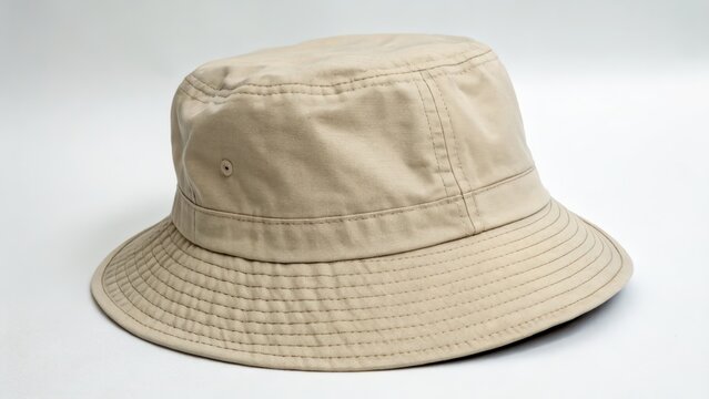 Beige bucket hat on neutral background with soft textures