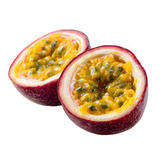 Fresh Passion Fruit Halves on White Background - Exotic Tropical Fruit Photography