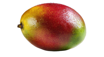 Close-up shot of a ripe, colorful mango against a black background. Showing details & textures