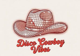 Retro Disco Cowboy Hat with Sparkly Texture and "Disco Cowboy Vibes" Wording