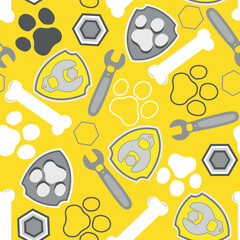 Yellow Pattern with Tools and Bones