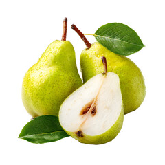 Fresh Whole and Halved Pears on White Background for Designers and Food Bloggers