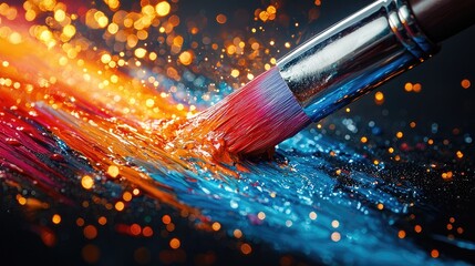 Fototapeta premium Vibrant Colors Pouring from Brush in Pattern of Artistry