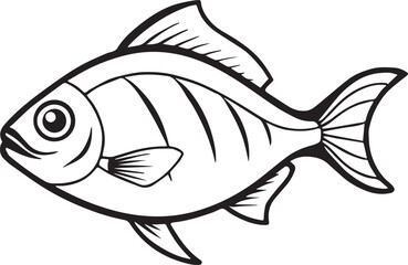 piranha fish outline vector illustration line art