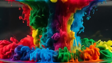 Vibrant rainbow ink clouds swirling underwater as bright colors merge and billow in slow motion creating dynamic abstract waves and fluid artistic explosion in high detail - Powered by Adobe