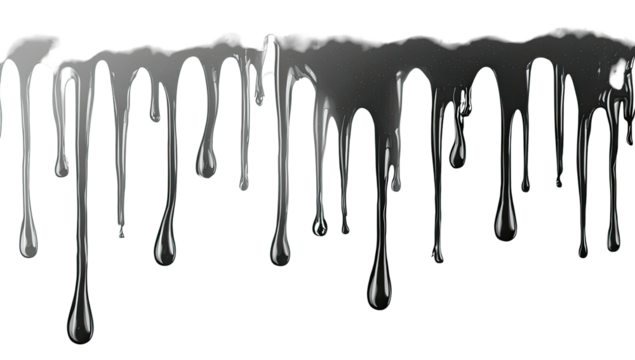 Silver liquid dripping against black backdrop; textured, glossy, and flowing in a dynamic display