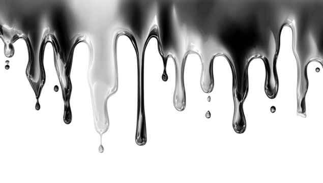 Artistic abstract with flowing, dripping, metallic-look substance against a black background