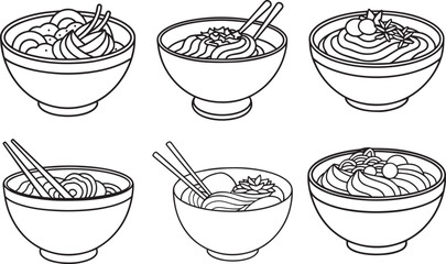 Collection of ramen bowl outline vector illustration line art