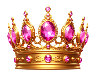 n - Regal Golden Crown with Large Pink Jewels Transparent Background.